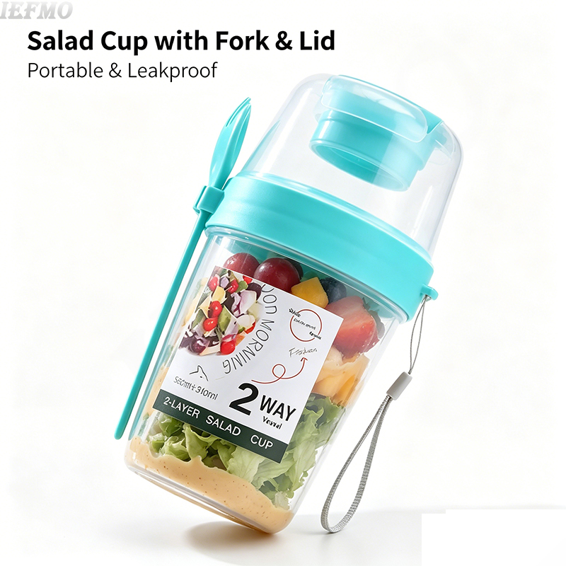 Meal Prep Yogurt Bowl - ชุดชามสลัดพกพาพร้อมส้อมในตัวและฝาปิด ถ้วยสลัดแบบพกพาสำหรับผัก/ผลไม้ โยเกิร์ต อาหารลดน้ำหนัก
