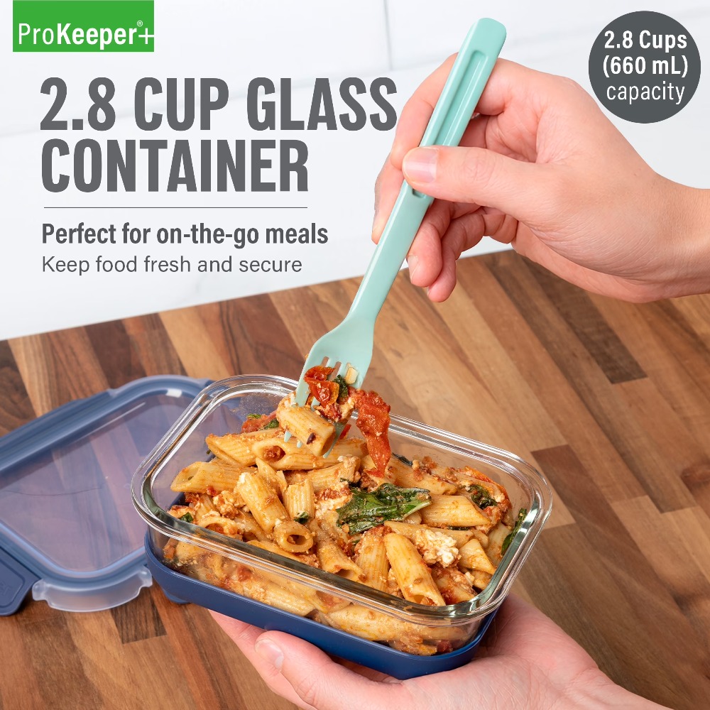 Meal Prep Glass Containers - ภาชนะเก็บอาหารแก้วขนาด 2.8 คัพ พร้อมฐานซิลิโคนและฝาปิดล็อคแน่นสนิท สำหรับห้องครัว ตู้เย็น