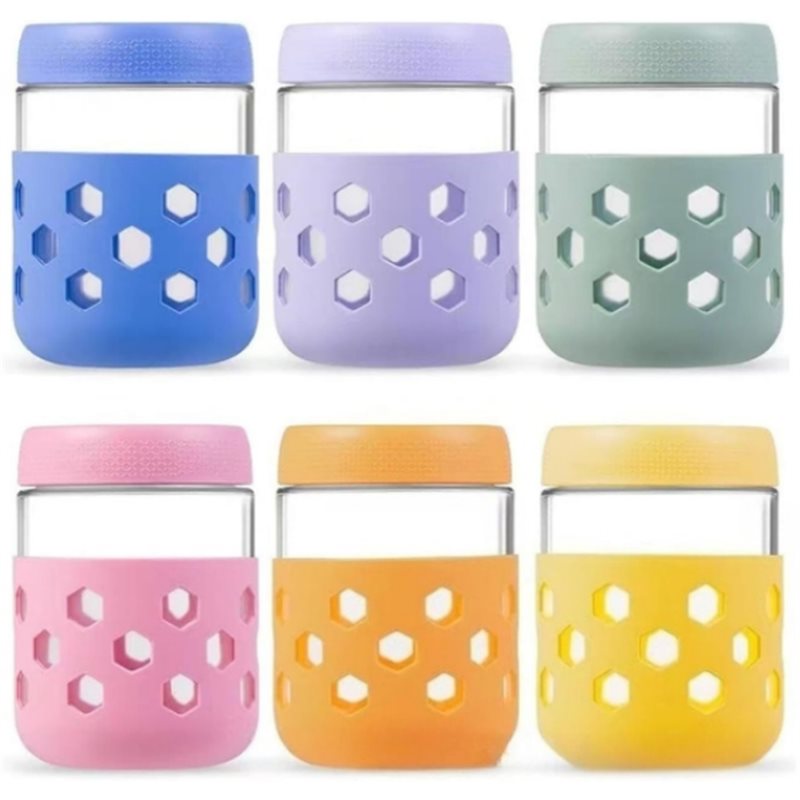 Meal Prep Jars With Lids - A26F-ขวดแก้วพร้อมฝาปิดสุญญากาศ, 1 ชุดขวดโอ๊ตมีลแบบค้างคืน (รวมฝาปิดและปลอกซิลิโคน), ภาชนะเตรียมอาหารปากกว้าง