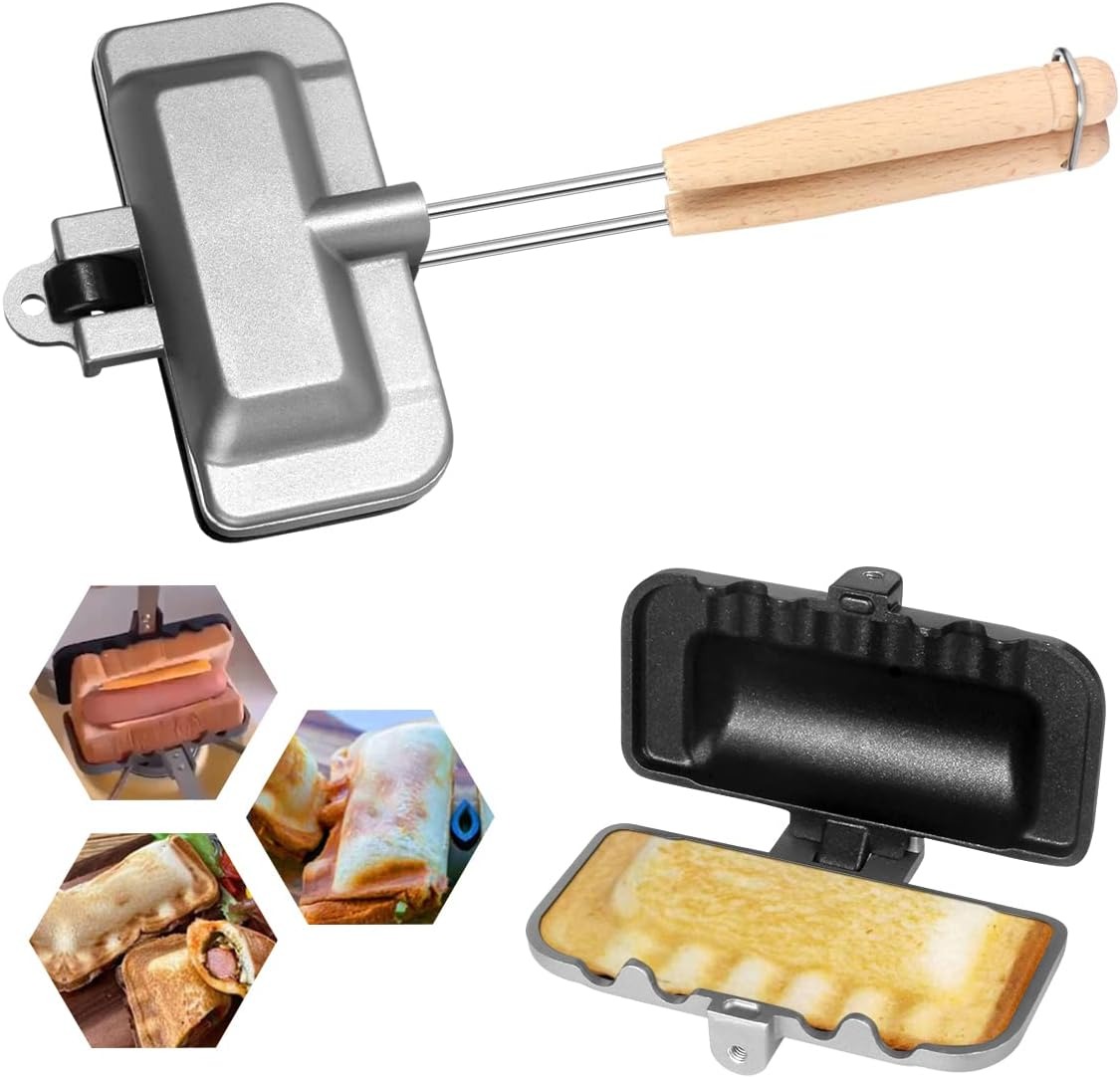 Breakfast Sandwich Press - เครื่องทำแซนวิชแบบร้อน, เครื่องทำแซนวิช 4w1h แบบสองด้าน กระทะเหล็กหล่อเคลือบสารกันติด เครื่องทำแซนวิชแบบกด