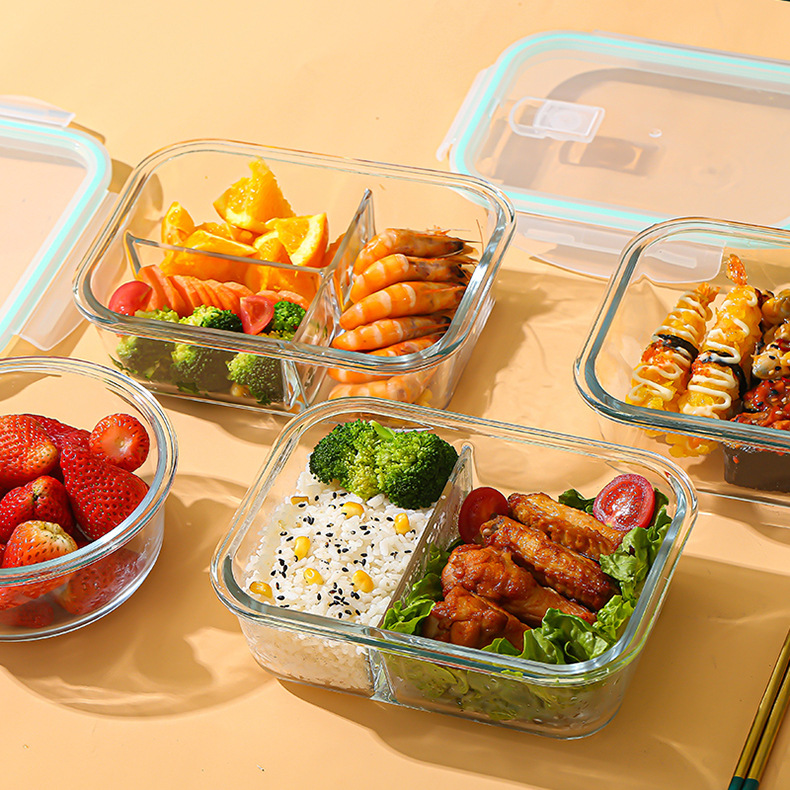 Meal Prep Glass Containers - กล่องแก้วเก็บอาหารสด ทนความร้อนสูง ทำจากแก้วบอโรซิลิเกต ใช้กับไมโครเวฟ ตู้เย็นได้ พร้อมฝาปิดสนิท