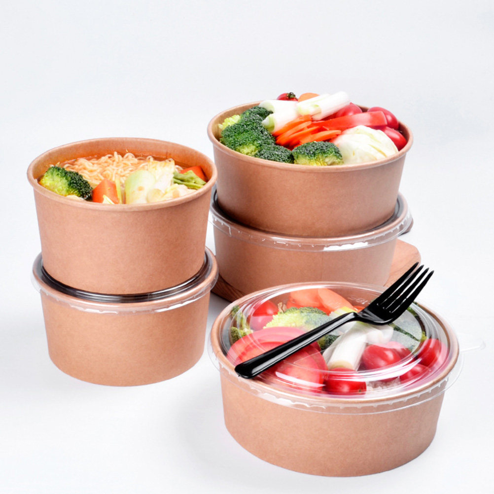 Meal Prep Food - ชามกระดาษคราฟท์พร้อมฝาปิด 20 ชิ้น ภาชนะบรรจุอาหารแบบใช้แล้วทิ้ง เกรดอาหาร สำหรับใส่สลัด