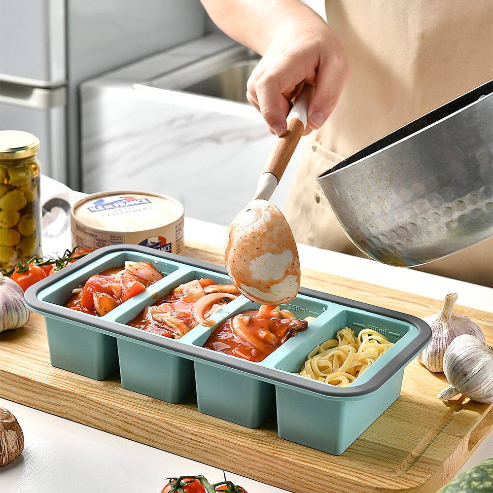 Meal Prep Oatmeal - กล่องเก็บอาหารซิลิโคนแบบแบ่งช่องพร้อมฝาปิด, กล่องเบนโตะสำหรับเตรียมอาหารแช่แข็ง, แม่พิมพ์เก็บรักษาอาหารในตู้เย็น