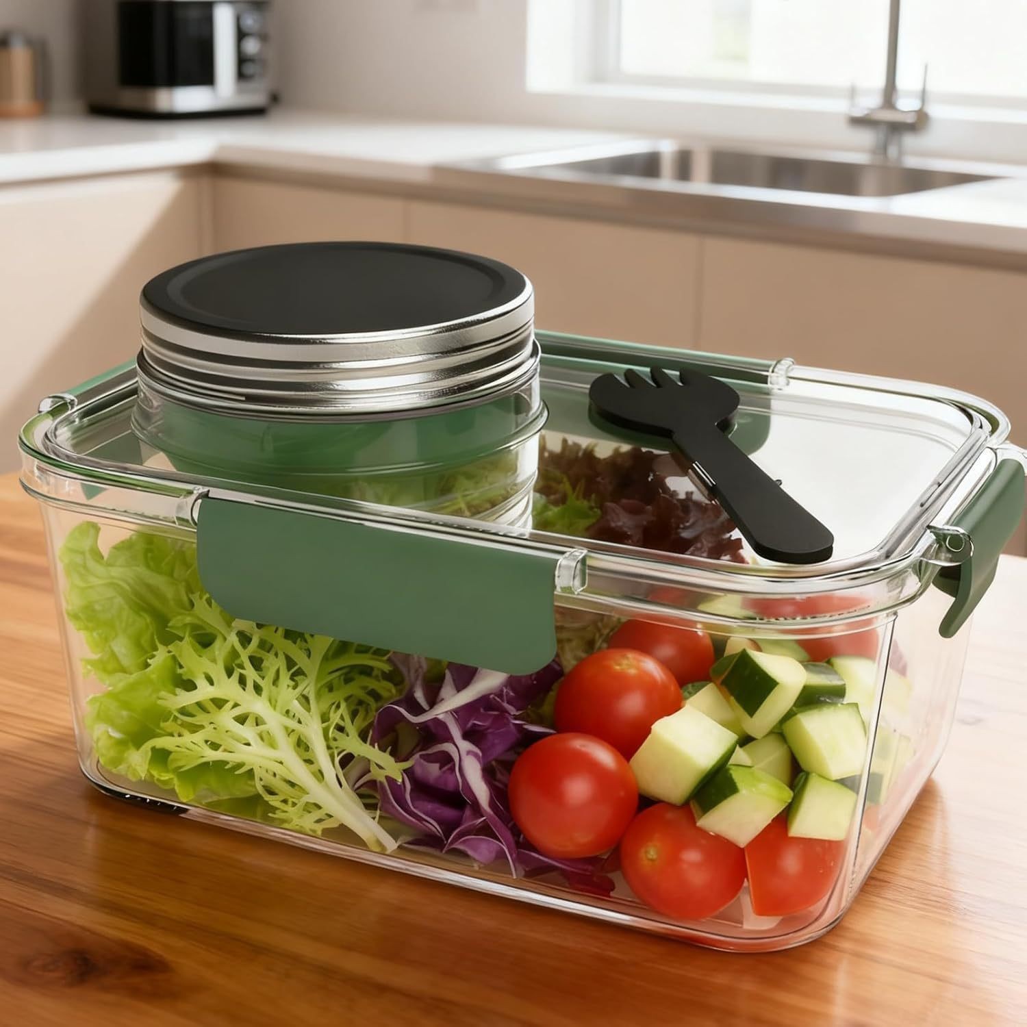Meal Prep Jars With Lids - กล่องเก็บอาหารพลังงานแสงอาทิตย์ กล่องเตรียมอาหาร กล่องสลัดสำหรับอาหารกลางวัน กล่องสลัดสำหรับเดินทาง กล่องสลัดพร้อมฝาปิด