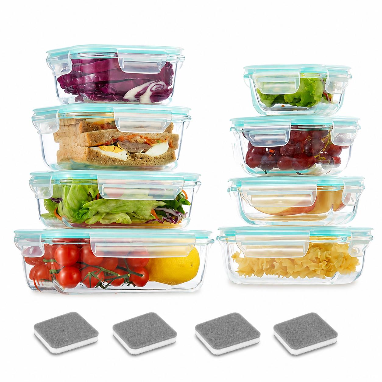 Meal Prep Glass Containers - ชุดภาชนะเก็บอาหารแก้วปิดผนึก 16 ชิ้น, กล่องอาหารกลางวัน, ใช้กับไมโครเวฟและเตาอบได้ -