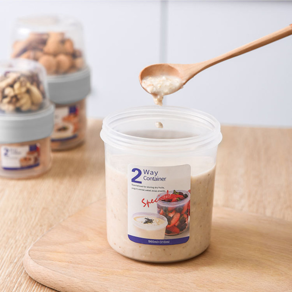 Meal Prep Yogurt Bowl - กล่องเก็บอาหารแบบพกพาสองชั้น ปิดสนิทสำหรับอาหารเด็ก ผลไม้ โยเกิร์ต สลัด ปิกนิกกลางแจ้ง