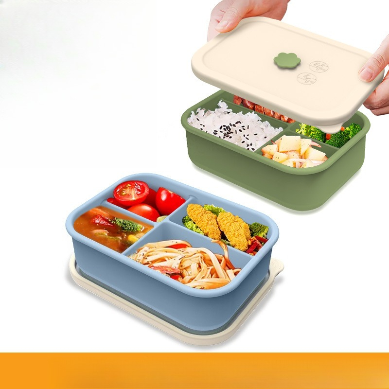 Meal Prep Diet - กล่องอาหารกลางวันซิลิโคนสำหรับใช้กับไมโครเวฟ กล่องเก็บอาหารแบบแบ่งช่อง ป้องกันการรั่วซึม กล่องเตรียมอาหารสำหรับลดน้ำหนัก ใช้ได้ทุกวันในสำนักงาน