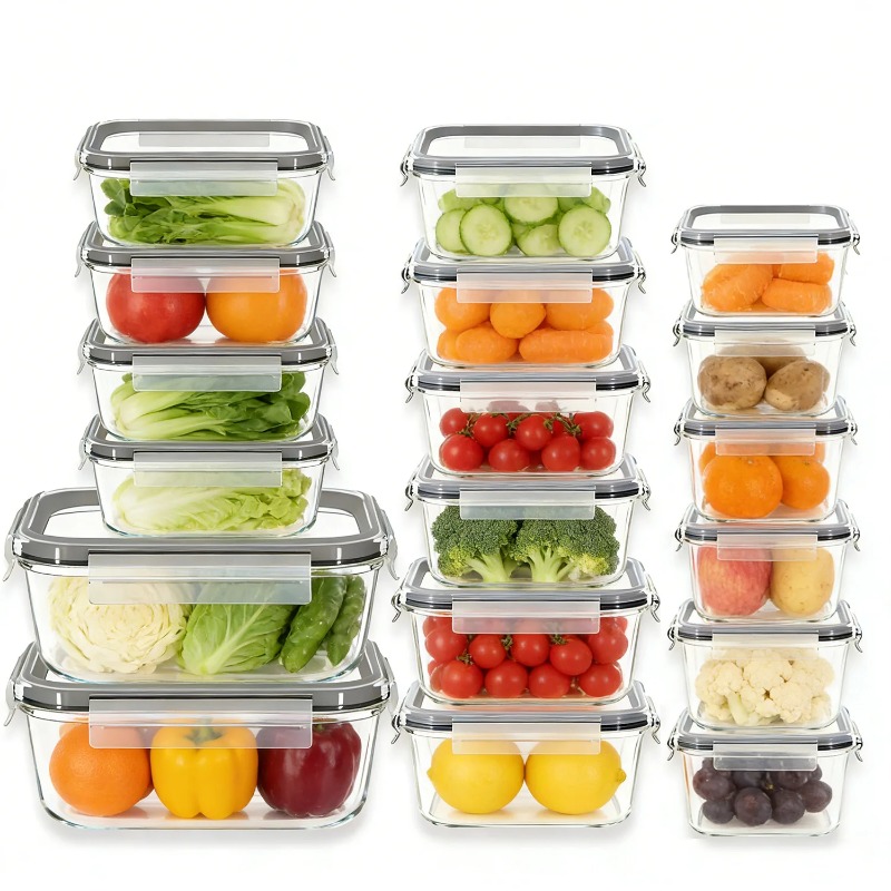Meal Prep Jars With Lids - ชุดกล่องเก็บอาหารแก้ว 18 ชิ้น พร้อมฝาปิดแน่นสนิท ป้องกันการรั่วซึม กล่องเตรียมอาหารแบบซ้อนกันได้
