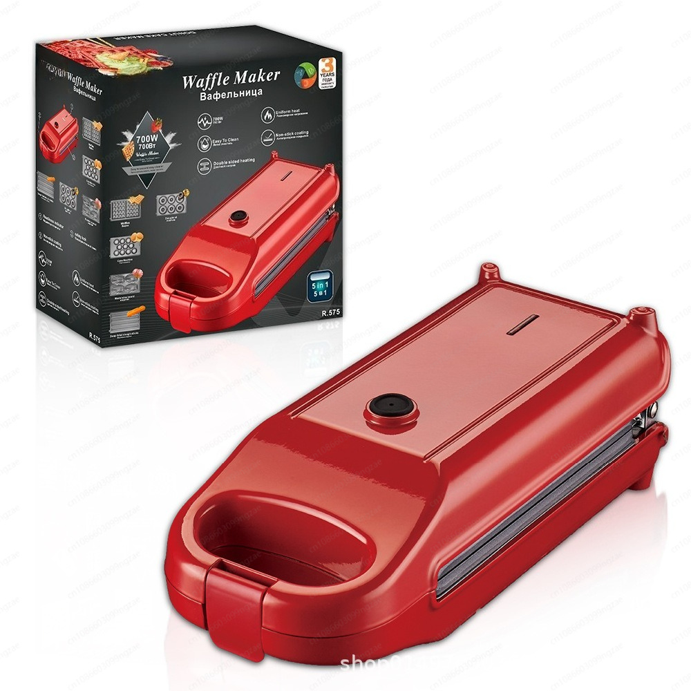 Breakfast Sandwich Press - เครื่องทำอาหารเช้าอเนกประสงค์ 5-in-1 สำหรับใช้ในบ้าน เครื่องทำแซนด์วิชไฟฟ้า, เครื่องปิ้งขนมปัง, เตาย่างสเต็ก