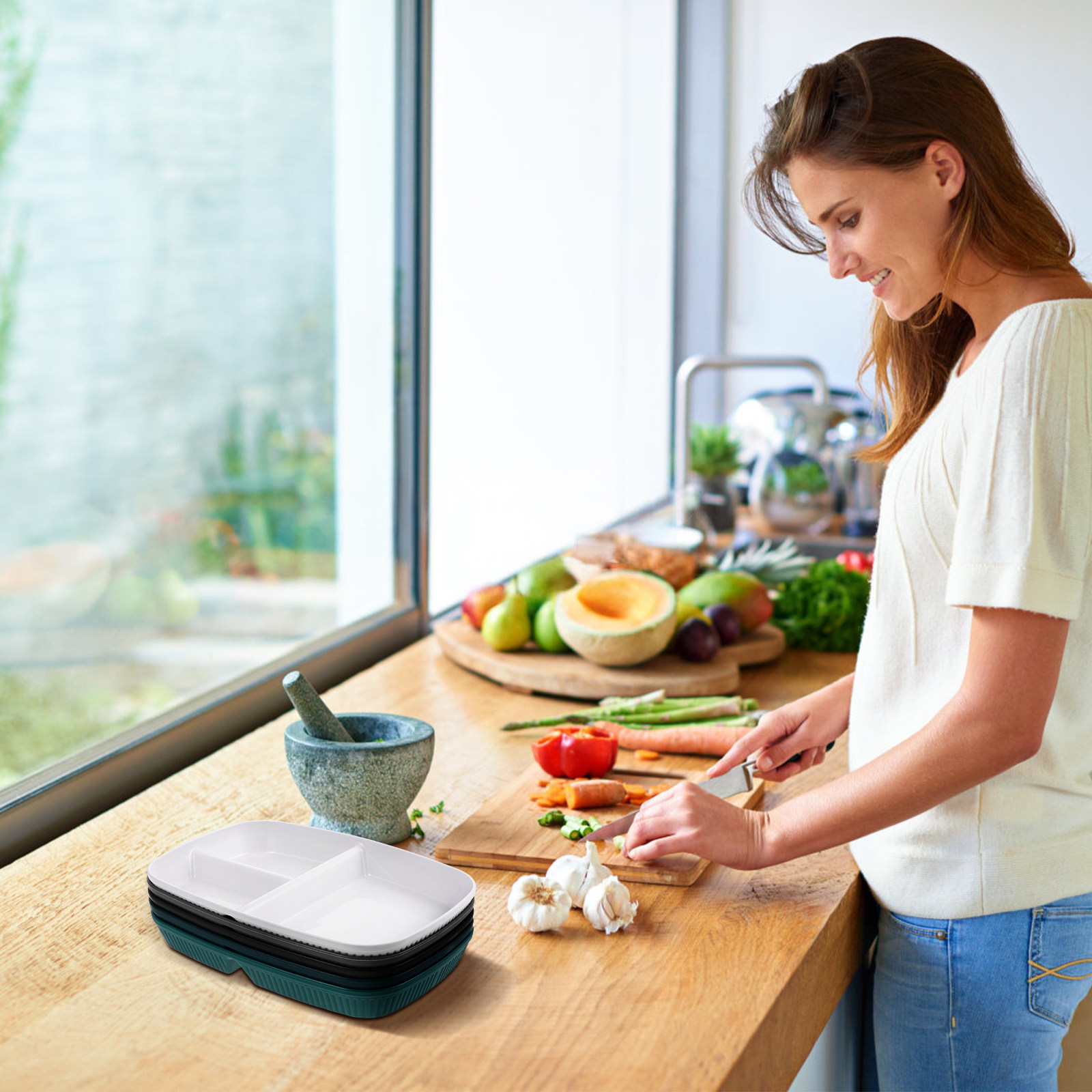 จานแบ่งส่วน 5 ชิ้น สำหรับควบคุ - Meal Prep Diet บทวิจารณ์และราคา
