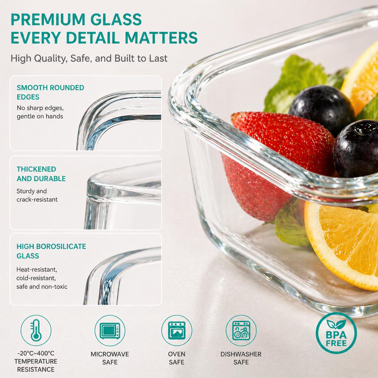 ชุดภาชนะเก็บอาหารแก้วปิดผนึก 1 - Meal Prep Glass Containers บทวิจารณ์และราคา
